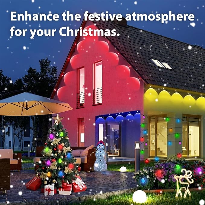 Permanent Outdoor Lights 100ft RGB+IC with 72 Smart AI Eave Lights with Remote APP Control DIY LED Color Individual Christmas Outdoor Light Party Compatible with Alexa Google Assistant