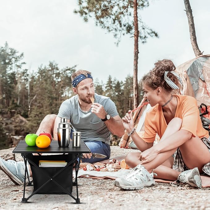 Tatuo 2 Pack Portable Camping Side Table with Storage Bag Lightweight Small Folding Beach Table for Sand Outdoor Aluminum Camping Tent Table Compact Picnic Table for BBQ Hiking Fishing Beach Travel