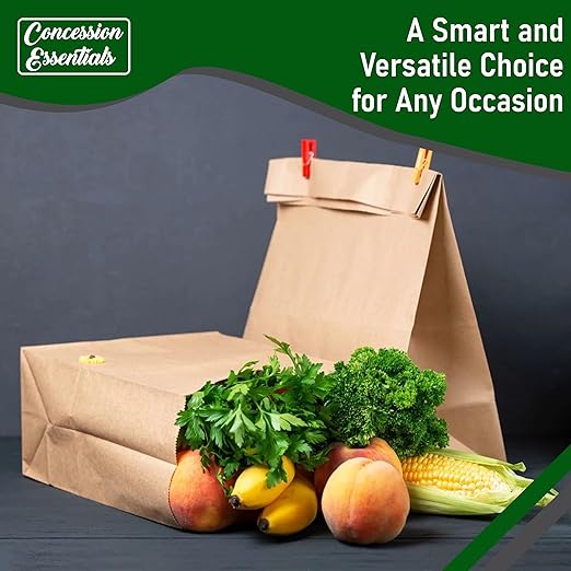 Concession Essentials Paper Grocery Bags 12x7x17 inches 57lb Kraft Brown 125 Count