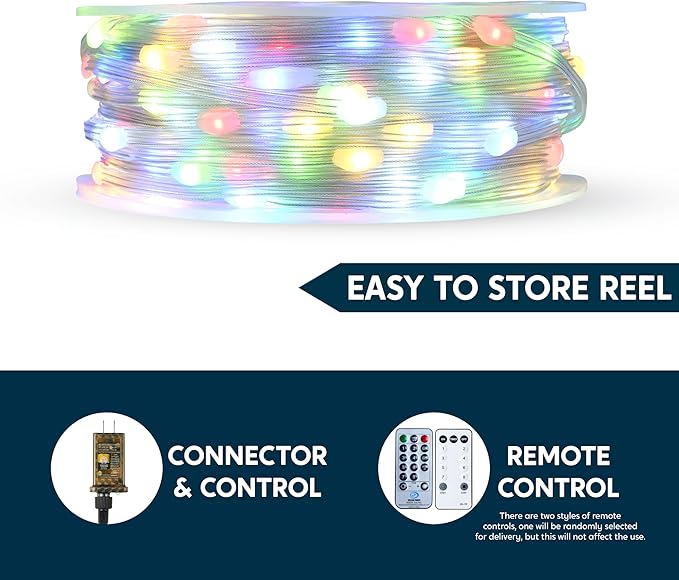 Joiedomi 600 LED Christmas Lights Outdoor197 FT Multicolor Christmas Tree Lights with 8 Modes Timer PVC Clear Wire String Lights with Reel for Indoor Outdoor Holiday Xmas Eve Night Decorations