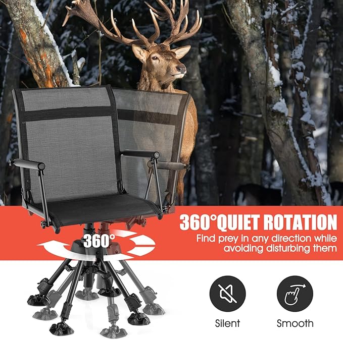 DORTALA Portable Hunting Chair 360 Degree Swivel Hunting Blind Chair w/Adjustable Height Comfortable Armrests Folding Deer Hunting Seat for Blinds Camping 330 LBS Weight Capacity Black