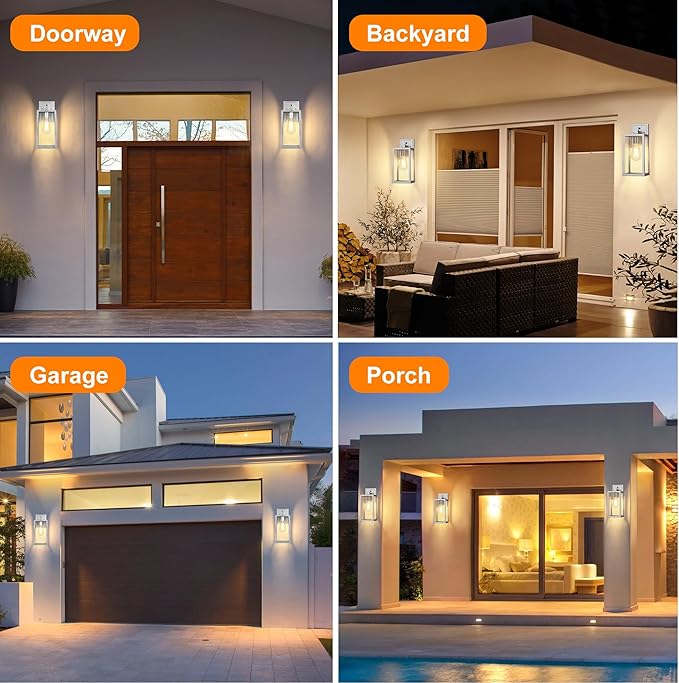 PARTPHONER Silver Dusk to Dawn Porch Lights Fixtures Wall Mount Sensor Exterior Lighting Lamp set of 2 Anti Rust Wall Sconce Waterproof Outdoor Wall Lantern for House Doorway Garage WTWL176AS2