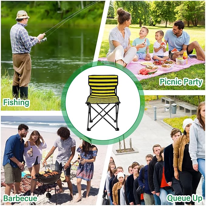 Yellow Black Strips Folding Camp Chairs Ultralight Portable Chairs for Adults Includes Carry Bag Travel Chairs for Adults for Traveling Outside