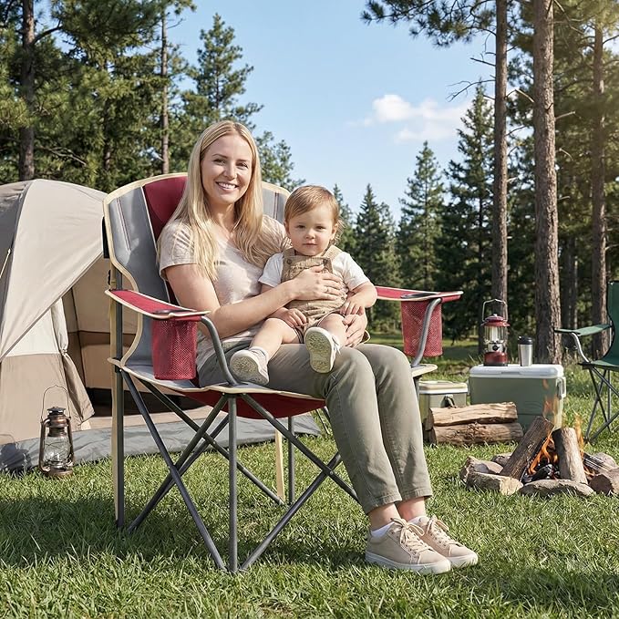 SUNNYFEEL Oversized Camping Chair for Big &amp Tall Adults Heavy Duty Folding Camp Chair Supports 500 lbs Padded High Back Lawn Chair with Cup Holder Portable Outdoor Chair for Camping Fishing &am
