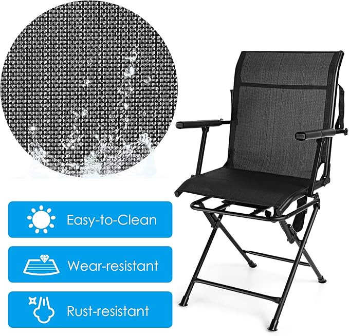DORTALA 360 Degree Swivel Hunting Blind Chair Portable Swivel Blind Stool w/Armrest Sturdy Metal Frame Mesh Back Ground Hunting Blind Chair for Adults Great for Outdoor Hunting Camping Black