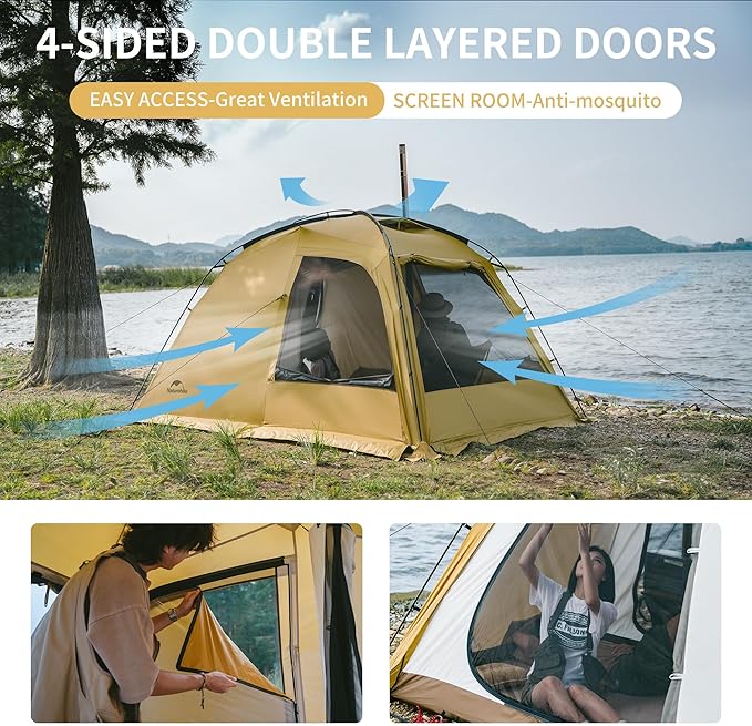 Naturehike Dune Hot Tent with Stove JackDouble Layer 4 Season TentWaterproof 2-4 Person Tents for Camping