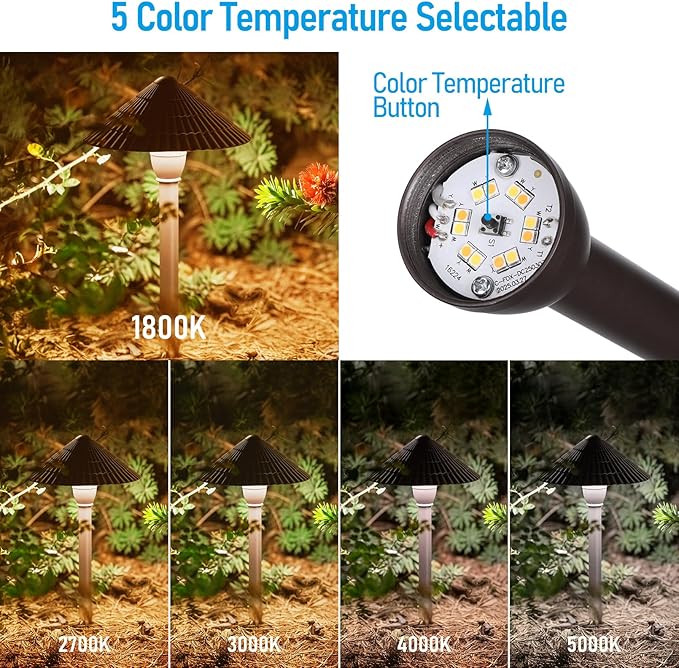 LEONLITE 12-Pack 5CCT LED Low Voltage Landscape Lights 3W Cast-Aluminum 12-24V Pathway Lights 1800K-5000K IP65 Path Lights ETL Listed Landscape Lighting Wired for Yard Lawn Oil Rubbed Bronze