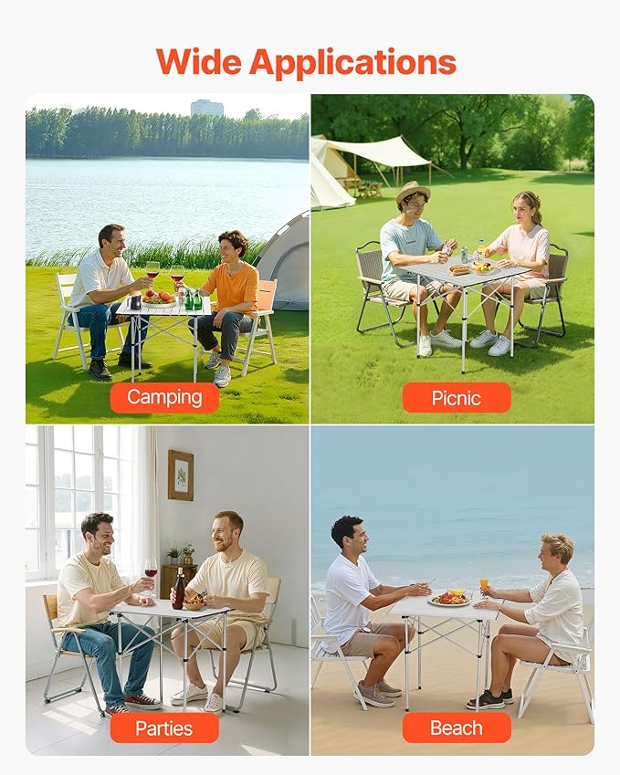 VEVOR Folding Camping Table Portable Roll Up Side Tables Lightweight Aluminum Table for Outdoor BBQ Tailgating Picnic Travel (28 inch-Silver)