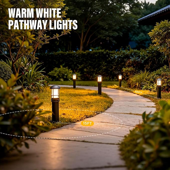 VENUS MANUFACTURING 16Pack 12V Low Voltage Bollard Light Kits 3 Watt LED Landscape Lighting 3000K Warm White Weatherproof Outdoor Black Pathway Lights for Walkway Driveway Yard &amp Lawn
