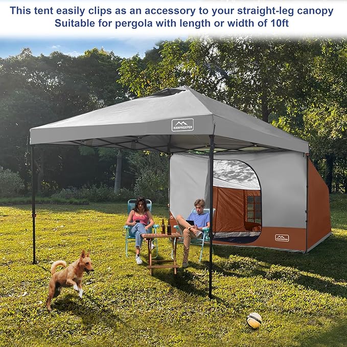 KAMPKEEPER Side TentCamping Tent for 10' x 10' Pop Up Canopy Easy Set Up GazeboCompatible with 10' Wide Canopy Tents (Orange)