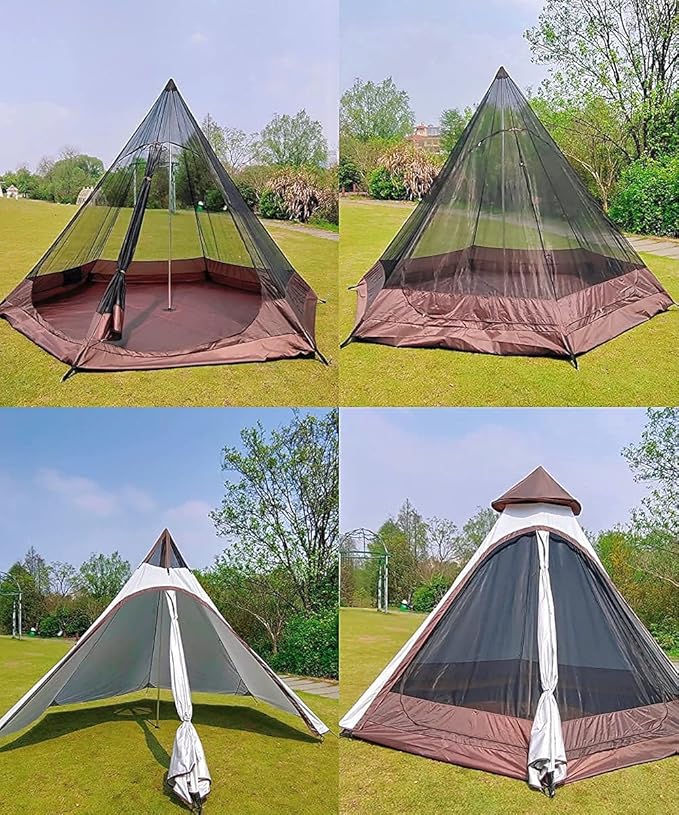 12'x 10' x8'Large Space Tower Bell Tipi Tent for Family 3-4 Person Camping Tents Double Layers Lightweight Waterproof Teepee Pyramid Tent
