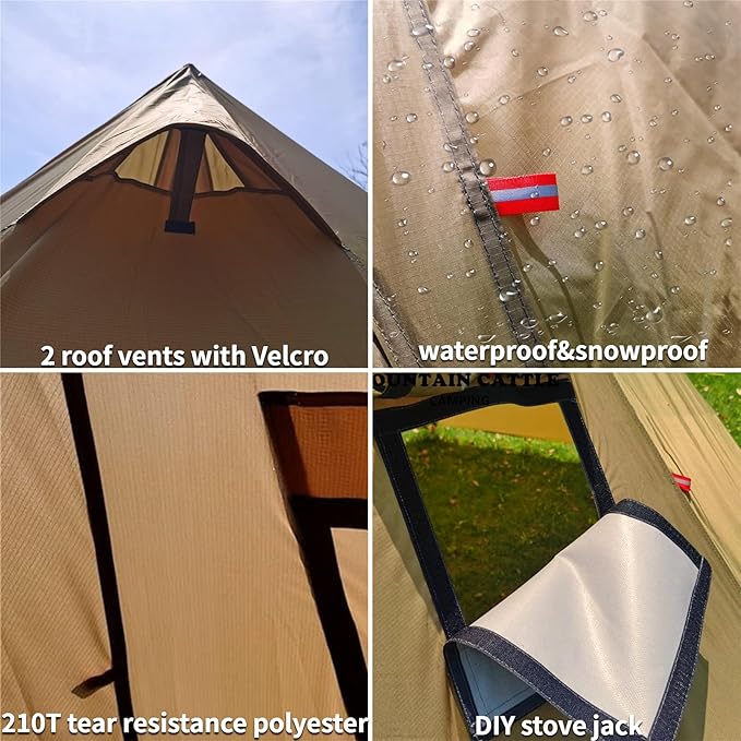 DANCHEL OUTDOOR Backpacking Hot Tent with Stove Jack 4 Season Lightweight Tipi Tent for 2/4/6 Person Winter Camping Hunting 10.5FT-16.4FT