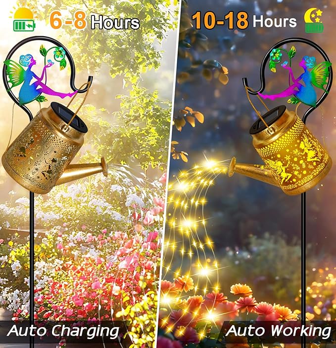 Solar Watering Can Lights Outdoor Garden Decor Large Fairy Hanging Lantern with Shepherd Hook Waterproof Garden Lights for Outdoor Yard Gifts for Mom Grandma Mothers Day Gifts
