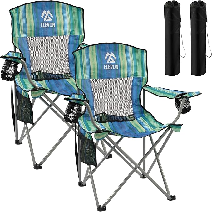 Elevon Camping Chair Portable Folding Outdoor Chair with Arms Cup Holder and Carry Bag