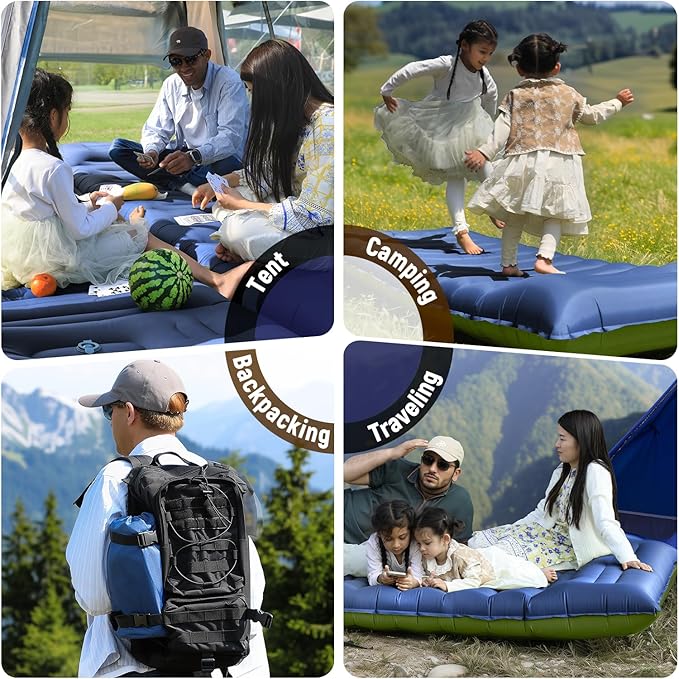 Sleeping Pad Ultralight Inflatable Sleeping Pad for Camping with Pillow &amp Pump Air Mattress Super Portable Great for Camping Gear Hiking Side or Lounging Sleeper (Blue)