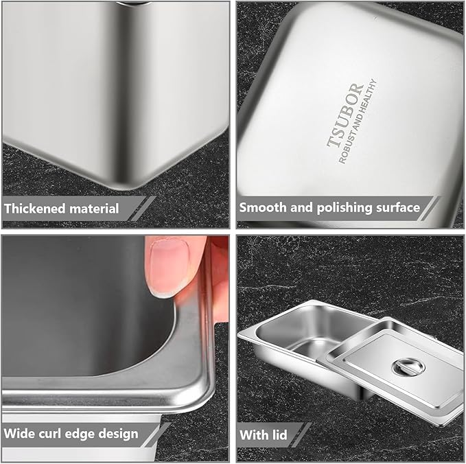 6 Set Stainless Steel Hotel Pans Full Size 2 1/2 Inch Deep With Lids Anti-Jam Chafing Steam Table Pans Catering Food Storage Metal Pan