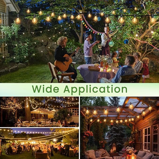 Outdoor String Lights 50FT LED String Lights for Outside with 27 A39 Waterproof Edison Bulbs (2 Spare) Patio Lights Outside Hanging for BistroBalconyPorchYardGardenBlack Cord