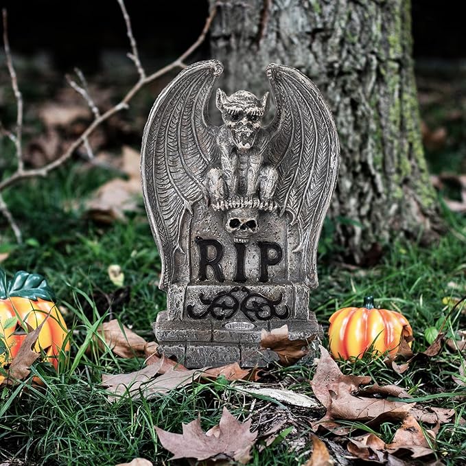HUYIENO Solar Halloween Decoration Graveyard Monster Design Tombstone Solar Garden Lights Resin Material for Halloween Party Decorations Outdoor Lawn Walkway Decor