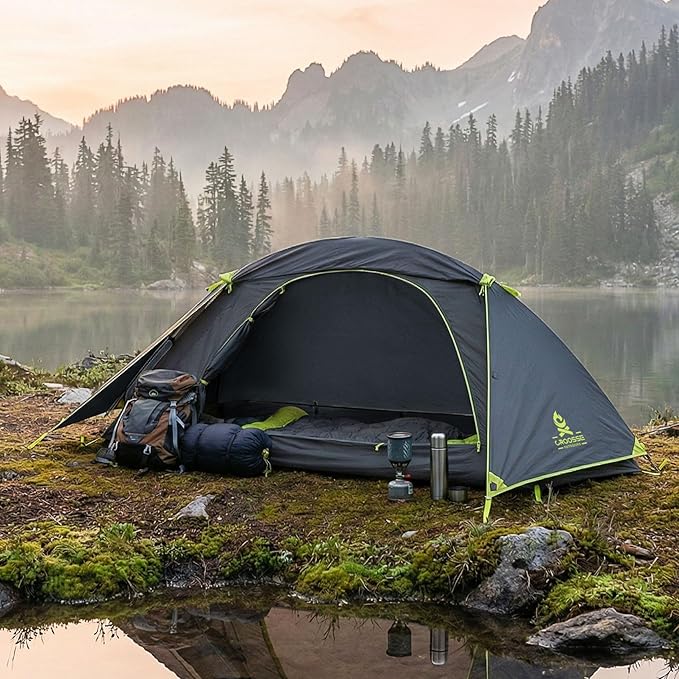 1 Person Backpacking Tent for Camping – Waterproof Windproof Camping Tents Lightweight Single Pole Tent for Motorcycle Hiking Bicycle Outdoor