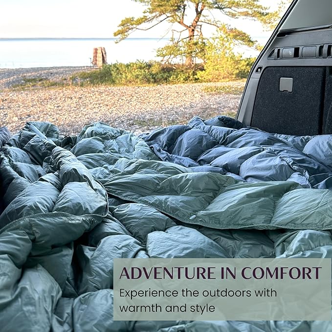 Down Camping Blanket with Footbox – Lightweight Packable Water Resistant Backpacking Quilt &amp Warm Puffy Compact Outdoor Throw – 52x77 with Stuff Sack for Stadium Hiking &amp Travel