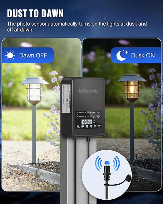 400W Low Voltage Landscape Transformer 2 Zone Independent Control 120VAC to 12/14V AC Low Voltage Transformer Landscape Lighting Transformer with Timer &amp Photocell Sensor ETL Listed D28LT06