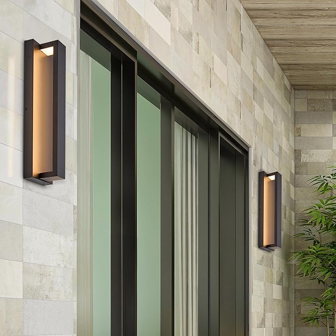 Maxxima LED Porch Lantern Outdoor Wall Light Linear Black Sconce with Vertical Bar 300 Lumens 5 CCT 2700K/3000K/3500K/4000K/5000K Modern Exterior Flush Mount Patio Lighting