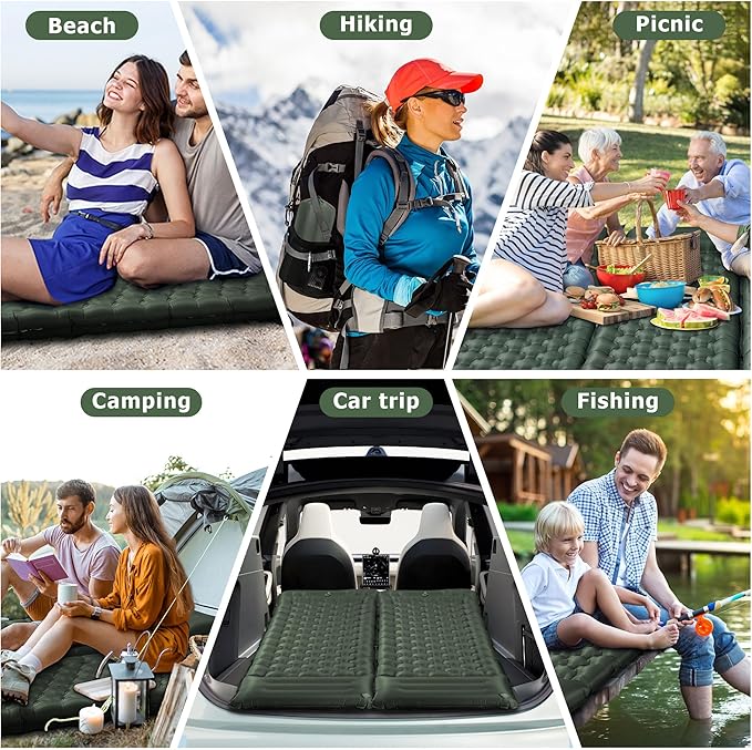 Sleeping Pad 4.7 Extra-Thick &amp Ultralight Inflatable Camping Mat with Pillow Built-in Foot Pump Compact for Backpacking Camping Hiking Travel —Military Green
