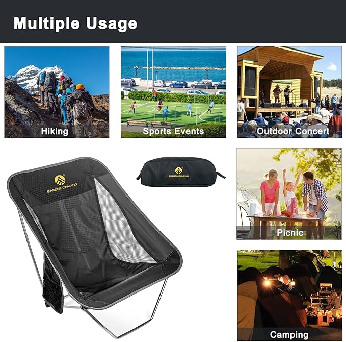 Ultralight Folding Camping Chair Low Lightweight Foldable Camp Chairs with Carry Bag for Hiking Backpacking Picnic Outdoor Concert Sports Events Beach