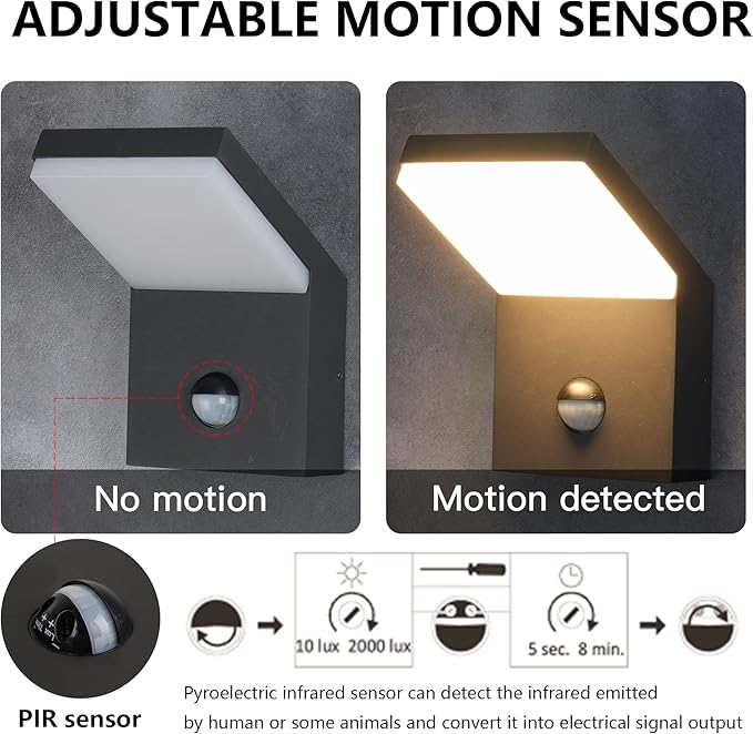 2 Pack Outdoor Motion Sensor Wall Sconce Light LED Modern Exterior Porch Light Fixture IP54 Waterproof for House Garage Patio Decoration1800LM
