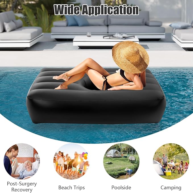 BBL Bed 72 x 40 Inflatable Mattress with Hole BBL Bed After Surgery for Sleeping Ergonomics PVC Pregnancy Bed Inflatable Mattress Air Mattress for Camping Traveling Hiking (Black Bed)