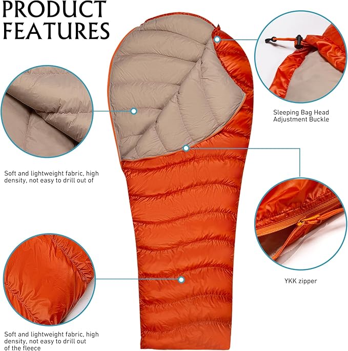 Down Sleeping Bag Ultralight Mummy Backpacking Sleeping Bags for Adults Camping Hiking Outdoor with 600 Fill Power Duck Down