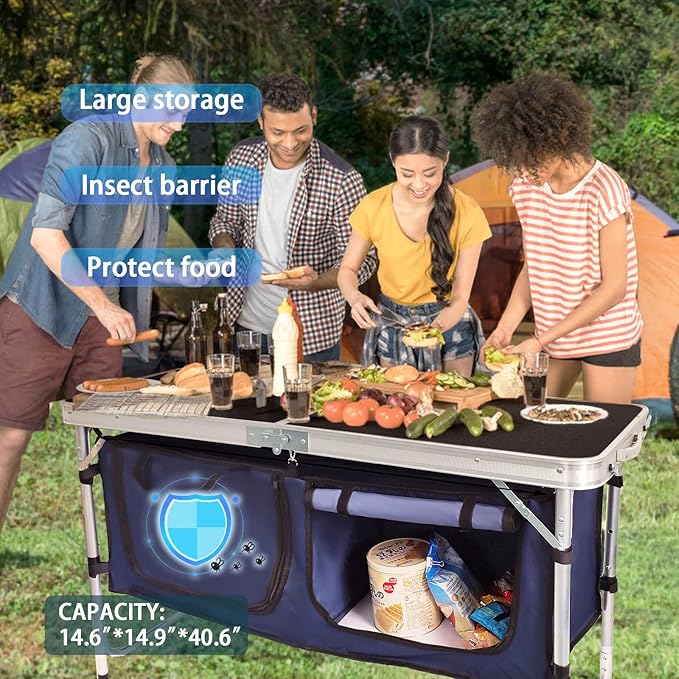 CampLand Outdoor Folding Table Aluminum Lightweight Height Adjustable with Storage Organizer for BBQ Party Camping