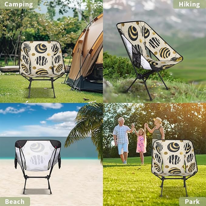 Honeybaby Folding Camping Chair Zebra Print Circle Camping Chairs Lightweight Portable Chair Outdoor Foldable Chairs for Camping Travel Picnic Beach Hiking