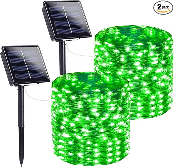 Extra-Long 144FT Solar String Lights for Outside 2 Pack 400LED Solar St. Patrick's Day Lights Waterproof Copper Wire 8 Modes Twinkle Fairy Lights Outdoor for Tree Garden Party Xmas Decor (Green)