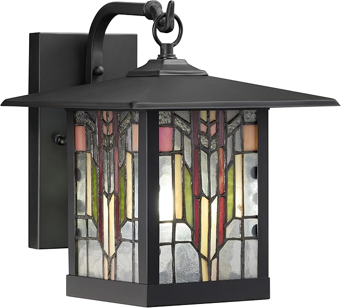 RIVER OF GOODS Stained Glass Outdoor Light Fixture - 11.75 H - Mission Style Porch Light - Opal