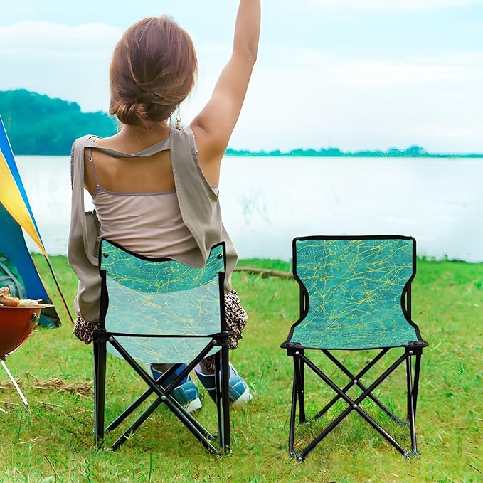 KLL Yellow Lines Turquoise Compact Camping Chairs Lightweight Portable Chair Includes Carry Bag Ice Fishing Chair for Camping Camp