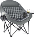 Oversized Camping Chairs for Adults - Heavy Duty Padded Outdoor Folding Lawn XL Camp Chair with Cup Holder Cooler Pockets for Outside Sports Beach Fishing Garden Portable Supports 500lbs Grey