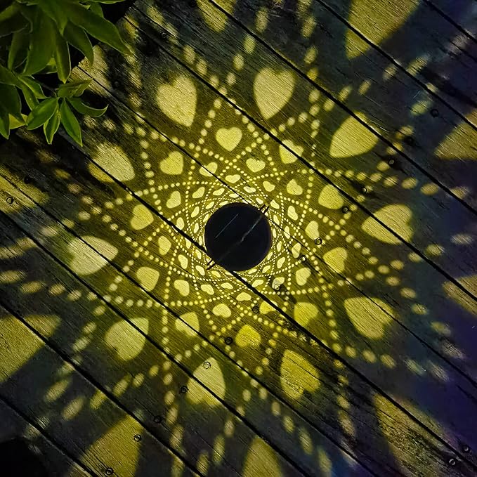 2 Pack Solar Lanterns Outdoor Hanging Heart Pattern Decor LanternWaterproof Hollow Out Metal Decorative Garden LightGraceful Decoration for PatioYardLandscapeWalkwayFestival