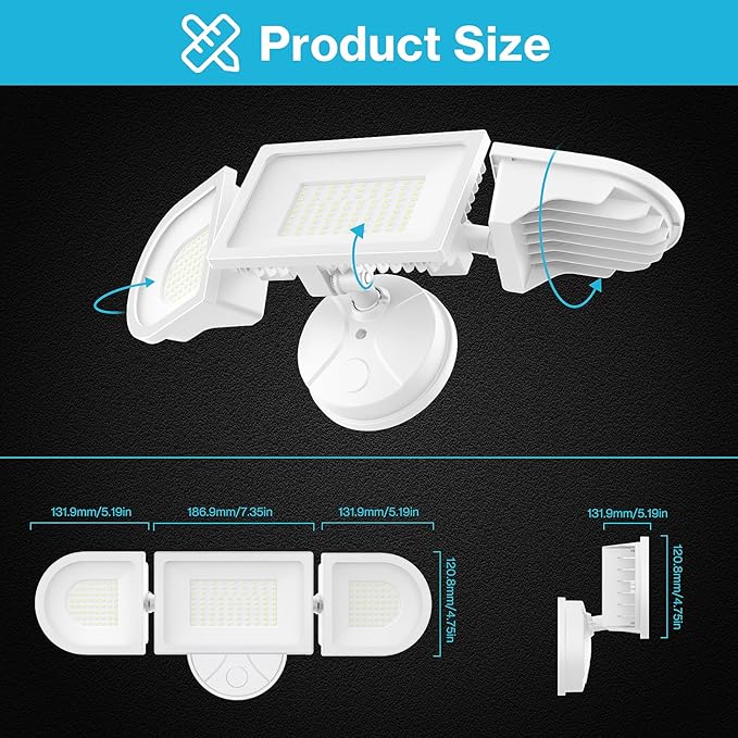 Olafus 130W Flood Lights Outdoor 13000LM Super Bright LED Flood Light IP65 Waterprooof Outdoor Flood Light Fixture 3 Adjustable Heads 6500K Exterior Security Lights for Yard Garage White