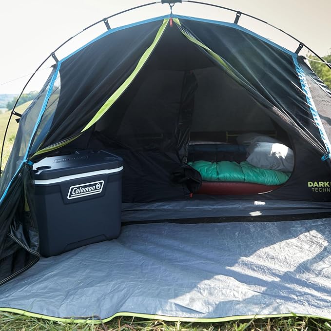 Coleman Carlsbad 4 Person Dark Room Dome Camping Tent with Screen Room E Ports Side Windows and WeatherTec System Teal Blue/Black