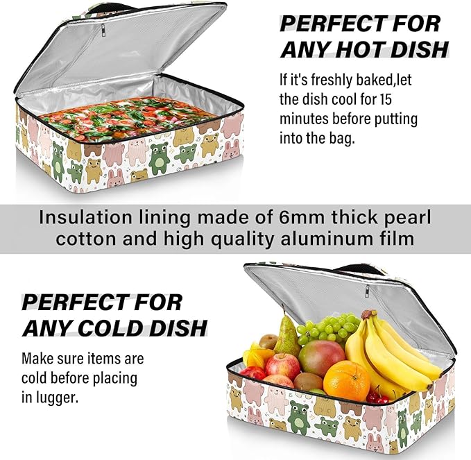 Casserole Carrier Cute AnimalsInsulated Casserole Carrier for Hot or Cold Food Thermal Lunch Tote for Potluck Parties Picnic Beach Fits 9 x 13 Inches Baking Dish