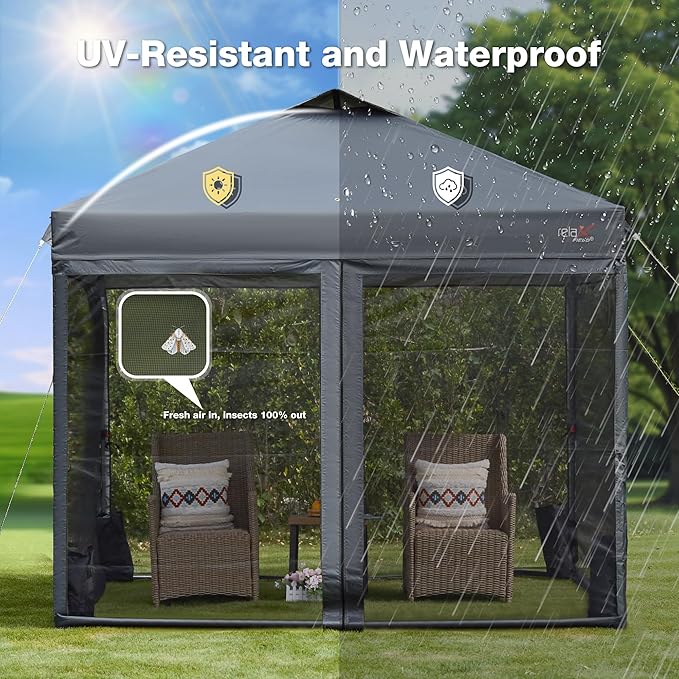 10x10 Pop Up Canopy Tent with Mosquito Netting Outdoor Portable Screen Tent for Yard Party Camping and Picnic 3 Height Positions Patio Gazebo with Roller Bag and 4 Sandbags