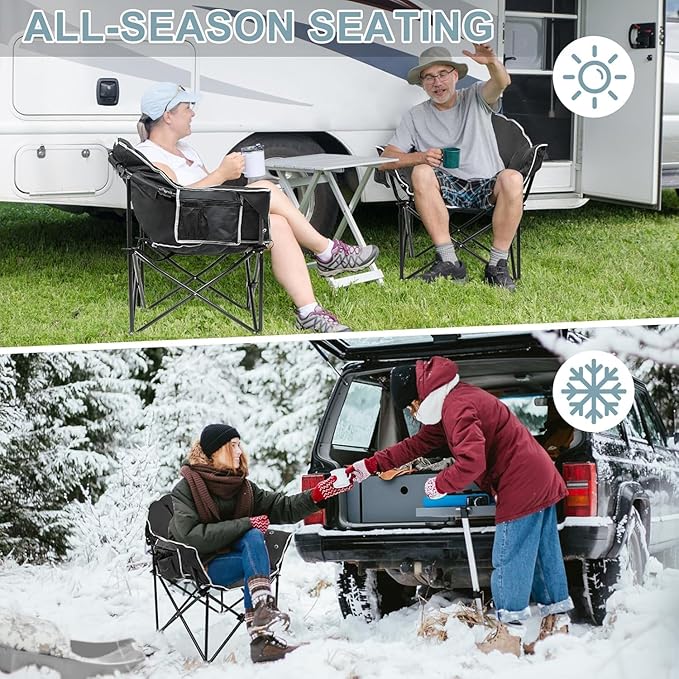 MOPHOTO Heated Camping Chair Portable Heated Camping Chairs Outdoor Padded Oversized Heated Folding Chairs Outdoor Sports Heating Lawn Chair Patio Lounge Chairs for Adults