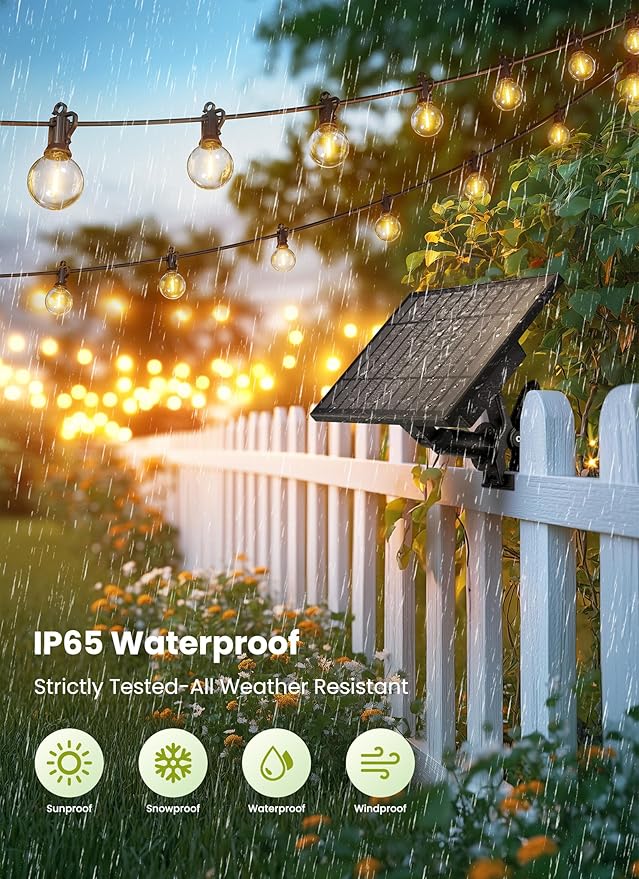 Brightown 208FT Solar String Lights Outdoor Waterproof with Remote Solar Patio Lights with 100 Shatterproof LED Bulbs 3 Light Mode Dimmable &amp Timer Hanging String Lights for Porch Garden Bistr