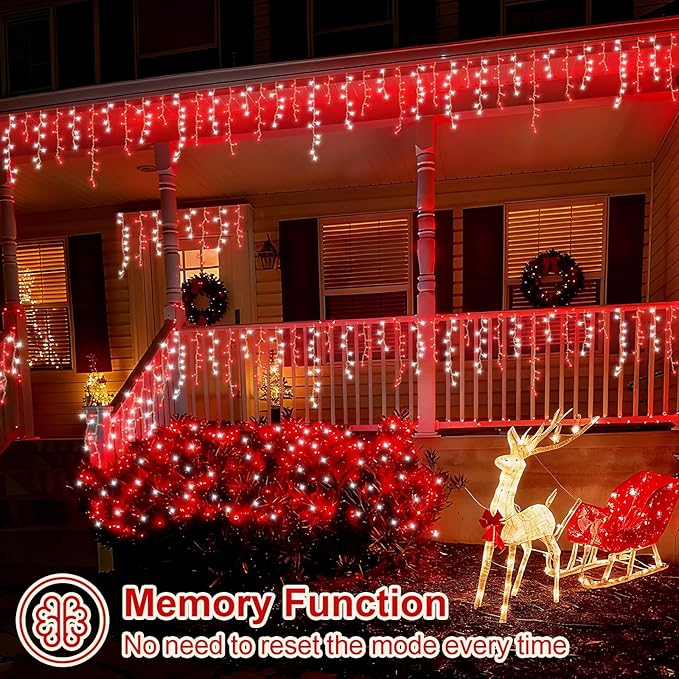 YEGUO 33ft 400 LED Red and White Icicle Lights Outdoor Waterproof 80 Drops Icicle String Lights Connectable 8 Modes Icicle Christmas Lights with Memory