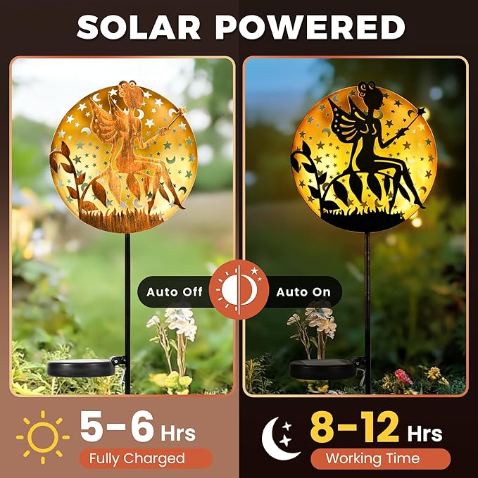 Solar Fairy Garden Lights Metal Fairy Sculpture Pathway Stakes Waterproof Outdoor Decorative Lights for Yard Patio Garden Porch Gifts for Women Mom 1 Pack