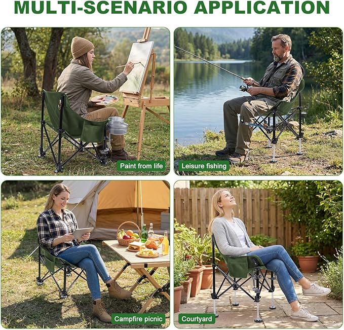 Folding Fishing Chair with Complete Accessories Portable Camping Chair for Outdoor Fishing 220LBS Load-Bearing Non-Slip All-Terrain Design with Storage Bags Carbon Steel Fishing Chair
