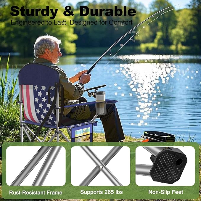 Folding Camping Chairs Durable 600D Oxford Portable Outdoor Chair with Cooler Pouch Cup Holder &amp Storage Pocket for Camping Beach Fishing