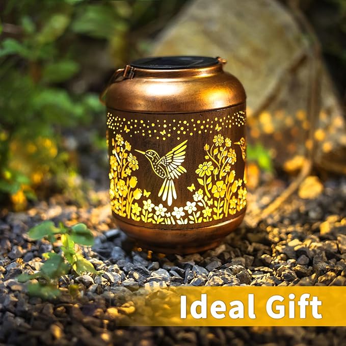 2Pack Hummingbird Solar Lanterns Outdoor Waterproof Birthday Gifts for Women Mom Grandma Metal Solar Decorative LED Lantern Outside for Garden Decor Yard Patio Porch Backyard Pathway Landscape