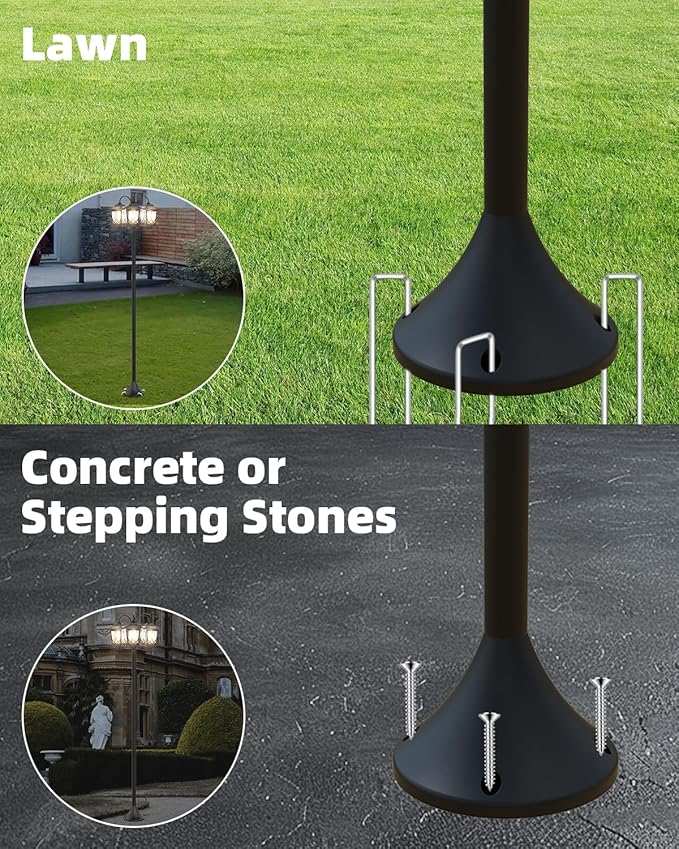 73 Aluminum Solar Lamp Post Light 3-Head Solar Light Poles for Outside Warm White 90Lm Dusk to Dawn Waterproof Floor Lamp for Front YardGarden Pathway Patio Replaceable Bulb